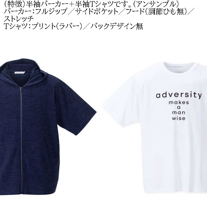 大きいサイズ キングサイズ ビッグサイズ メンズ launching pad 針抜きストライプ 半袖 フルジップ パーカー 半袖 Tシャツ セット販売（メーカ取寄）3L 4L 5L 6L |  | 06