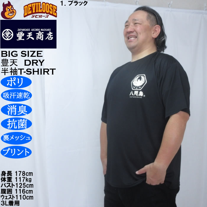大きいサイズ メンズ 豊天 八咫烏 DRY ハニカムメッシュ 半袖 Tシャツ（メーカー取寄）ドライ 吸汗速乾 3L 4L 5L 6L 7L 8L | 豊天商店 | 09