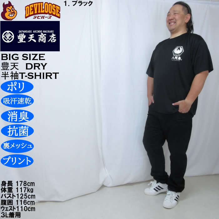 大きいサイズ メンズ 豊天 八咫烏 DRY ハニカムメッシュ 半袖 Tシャツ（メーカー取寄）ドライ 吸汗速乾 3L 4L 5L 6L 7L 8L | 豊天商店 | 11
