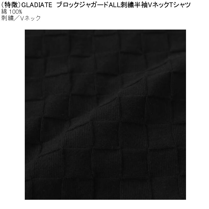 大きいサイズ メンズ GLADIATE ブロックジャガード ALL刺繍 半袖 VネックTシャツ（メーカー取寄）綿 コットン グラディエイト 3L 4L 5L 6L |  | 05