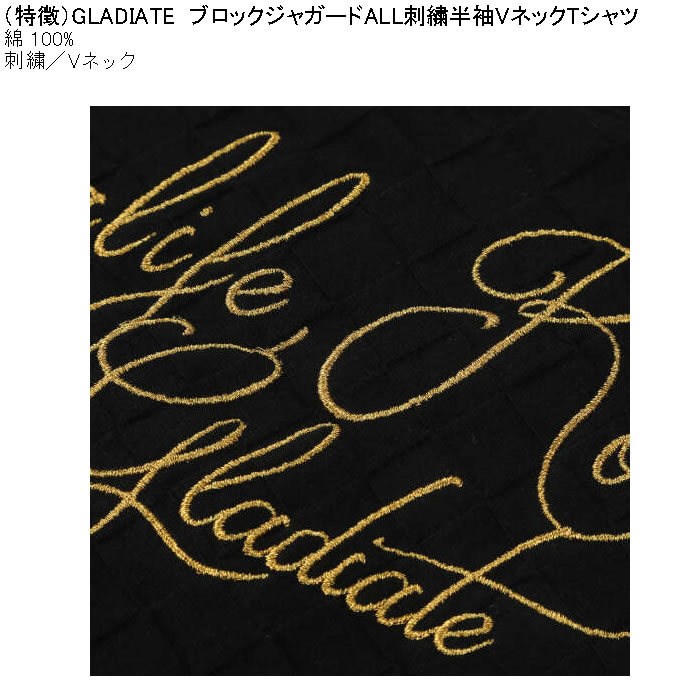 大きいサイズ メンズ GLADIATE ブロックジャガード ALL刺繍 半袖 VネックTシャツ（メーカー取寄）綿 コットン グラディエイト 3L 4L 5L 6L |  | 06