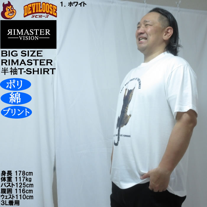 大きいサイズ メンズ RIMASTER VISION 天竺トリックアート 半袖Tシャツ（メーカー取寄）ポリ 綿 コットン　3L 4L 5L 6L 8L |  | 10