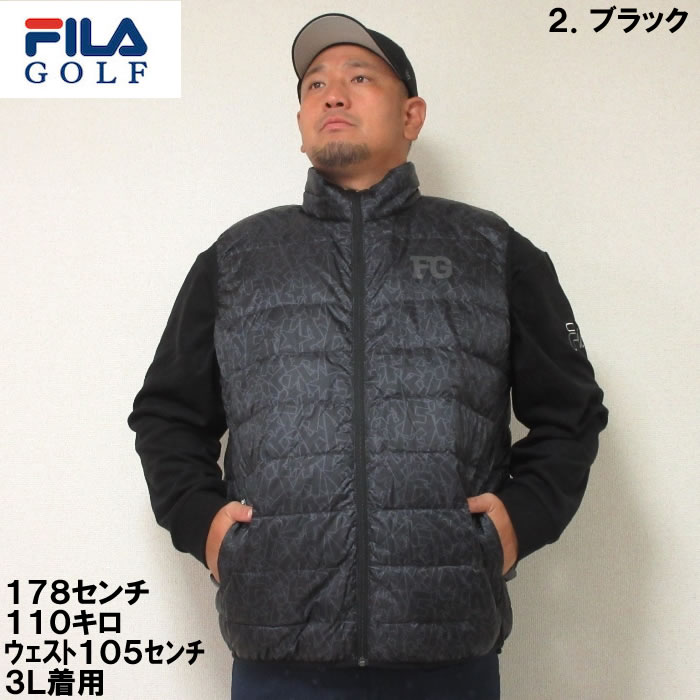 25％OFF】【25％OFF】大きいサイズ メンズ FILA GOLF-ライトダウンベスト（メーカー取寄）フィラゴルフ 3L 4L 5L 6L  メンズウエア