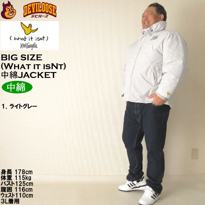 大きいサイズ メンズ (What it isNt) 防風 スタンドカラー 中綿