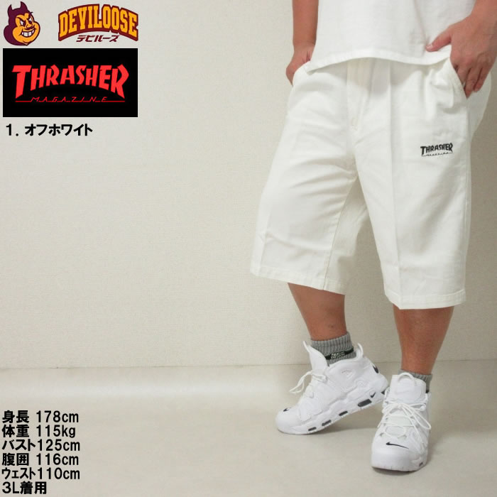 大きいサイズ メンズ THRASHER カツラギ ワーク ワンウォッシュ 刺繍 ハーフパンツ（メーカー取寄）スラッシャー 3L 4L 5L 6L 7L 8L キングサイズ ビッグサイズ | THRASHER | 10