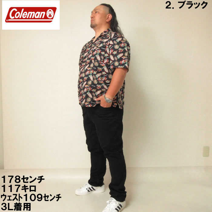 大きいサイズ キングサイズ ビッグサイズ メンズ Coleman ブロード総柄プリントオープンカラー半袖シャツ（メーカー取寄）コールマン 3L 4L 5L 6L 7L 8L | Coleman | 13