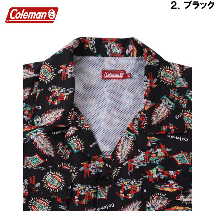 大きいサイズ キングサイズ ビッグサイズ メンズ Coleman ブロード総柄プリントオープンカラー半袖シャツ（メーカー取寄）コールマン 3L 4L 5L 6L 7L 8L | Coleman | 16