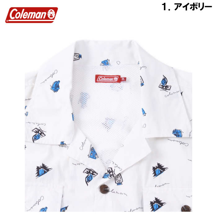 大きいサイズ キングサイズ ビッグサイズ メンズ Coleman ブロード総柄プリントオープンカラー半袖シャツ（メーカー取寄）コールマン 3L 4L 5L 6L 7L 8L | Coleman | 08