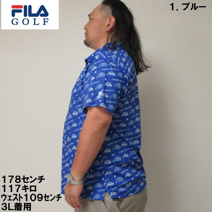 大きいサイズ メンズ FILA GOLF-ロゴグラフィックプリントホリゾンタルカラー半袖シャツ（メーカー取寄）フィラゴルフ 3L 4L 5L 6L  ゴルフシャツ :12783280:大きいサイズデビルーズ!店 通販 