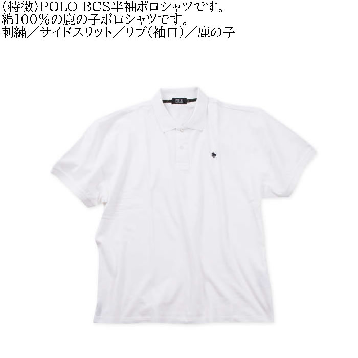 大きいサイズ メンズ POLO BCS ワンポイント刺繍 半袖 コットン 綿 鹿の子 ポロシャツ（メーカー取寄）ポロビーシーエス 3L 4L 5L 6L 8L キング ビッグ　 | POLO BCS | 04