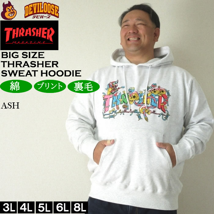 大きいサイズ メンズ THRASHER Devil's Music 裏毛 プル パーカー（メーカー取寄）スラッシャー 3L 4L 5L 6L 8L キングサイズ ビッグサイズ | THRASHER | 03