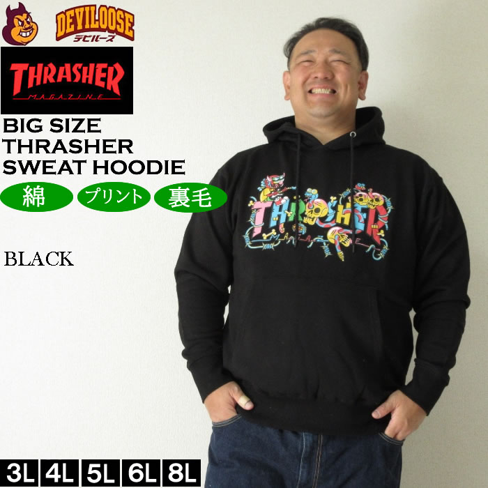 大きいサイズ メンズ THRASHER Devil's Music 裏毛 プル パーカー（メーカー取寄）スラッシャー 3L 4L 5L 6L 8L キングサイズ ビッグサイズ | THRASHER | 04