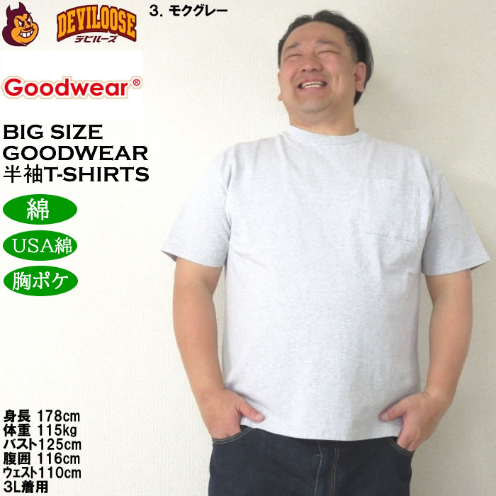 大きいサイズ メンズ コットン 綿 Goodwear USAコットン 胸ポケット付 半袖Tシャツ（メーカー取寄）グッドウェア 3L 4L 5L 6L 7L 8L キングサイズ ビッグサイズ |  | 13