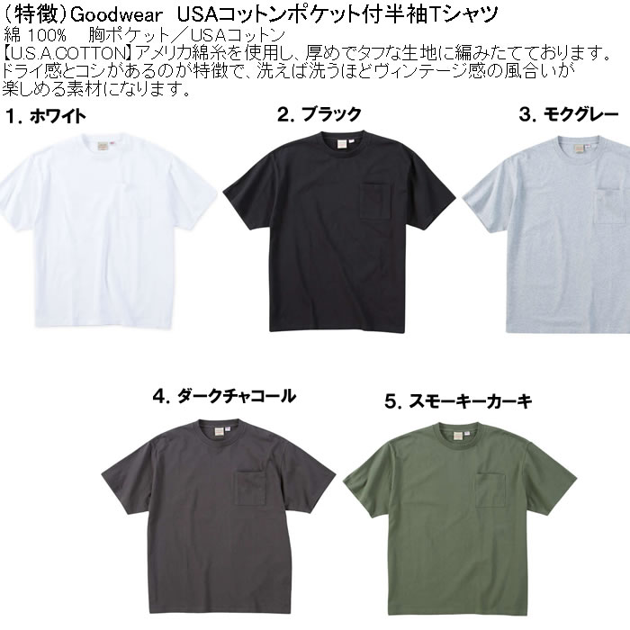 大きいサイズ メンズ コットン 綿 Goodwear USAコットン 胸ポケット付 半袖Tシャツ（メーカー取寄）グッドウェア 3L 4L 5L 6L 7L 8L キングサイズ ビッグサイズ |  | 06