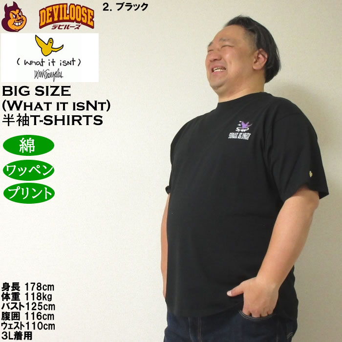 大きいサイズ メンズ 綿 コットン (What it isNt) 天竺 プリント 半袖Tシャツ（メーカー取寄）ワットイットイズント 3L 4L 5L 6L 8L キングサイズ ビッグサイズ |  | 14