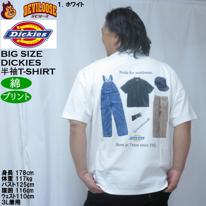 大きいサイズ メンズ DICKIES ハンドドローイング半袖Tシャツ 綿 コットン（メーカー取寄）ディッキーズ 3L 4L 5L | Dickies | 10
