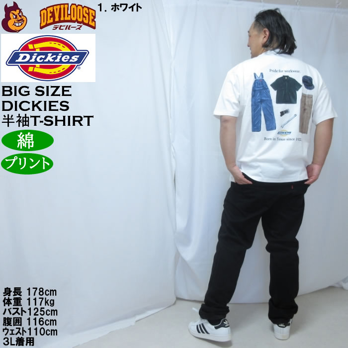 大きいサイズ メンズ DICKIES ハンドドローイング半袖Tシャツ 綿 コットン（メーカー取寄）ディッキーズ 3L 4L 5L | Dickies | 12
