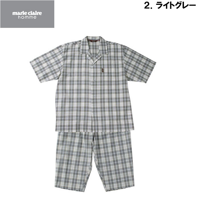 大きいサイズ メンズ marie claire homme DRYサッカーチェック半袖七分丈パンツパジャマ（メーカー取寄）マリクレールオム パジャマ　3L 4L 5L 6L 8L | marie claire homme | 02