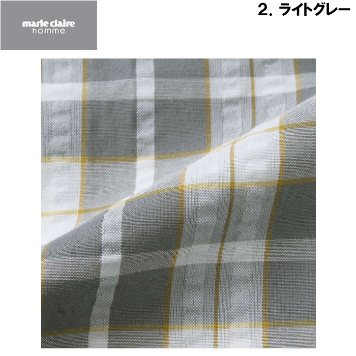 大きいサイズ メンズ marie claire homme DRYサッカーチェック半袖七分丈パンツパジャマ（メーカー取寄）マリクレールオム パジャマ　3L 4L 5L 6L 8L | marie claire homme | 07