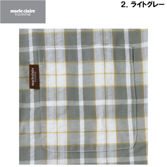 大きいサイズ メンズ marie claire homme DRYサッカーチェック半袖七分丈パンツパジャマ（メーカー取寄）マリクレールオム パジャマ　3L 4L 5L 6L 8L | marie claire homme | 08