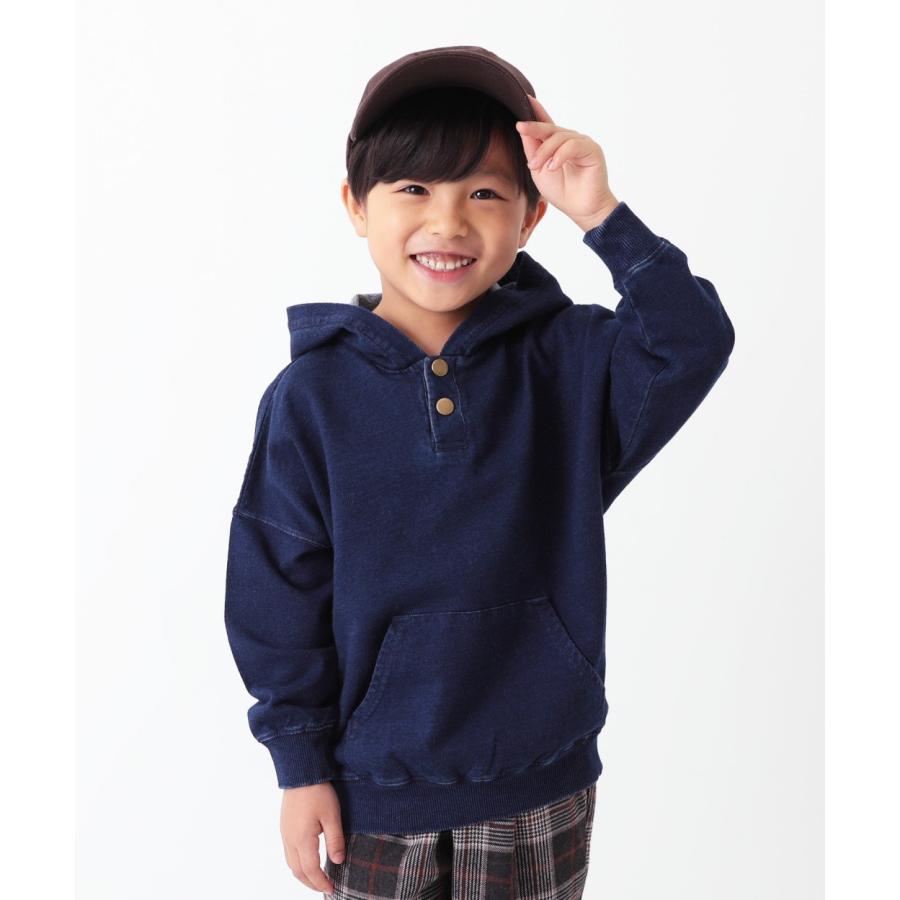 【アウトレット/返品不可】【送料無料】子供服 パーカー トレーナー キッズ 無地 男の子 女の子 トップス おしゃれ インディゴ染めミニ裏毛プルパーカー|devirock PayPayモール店|01