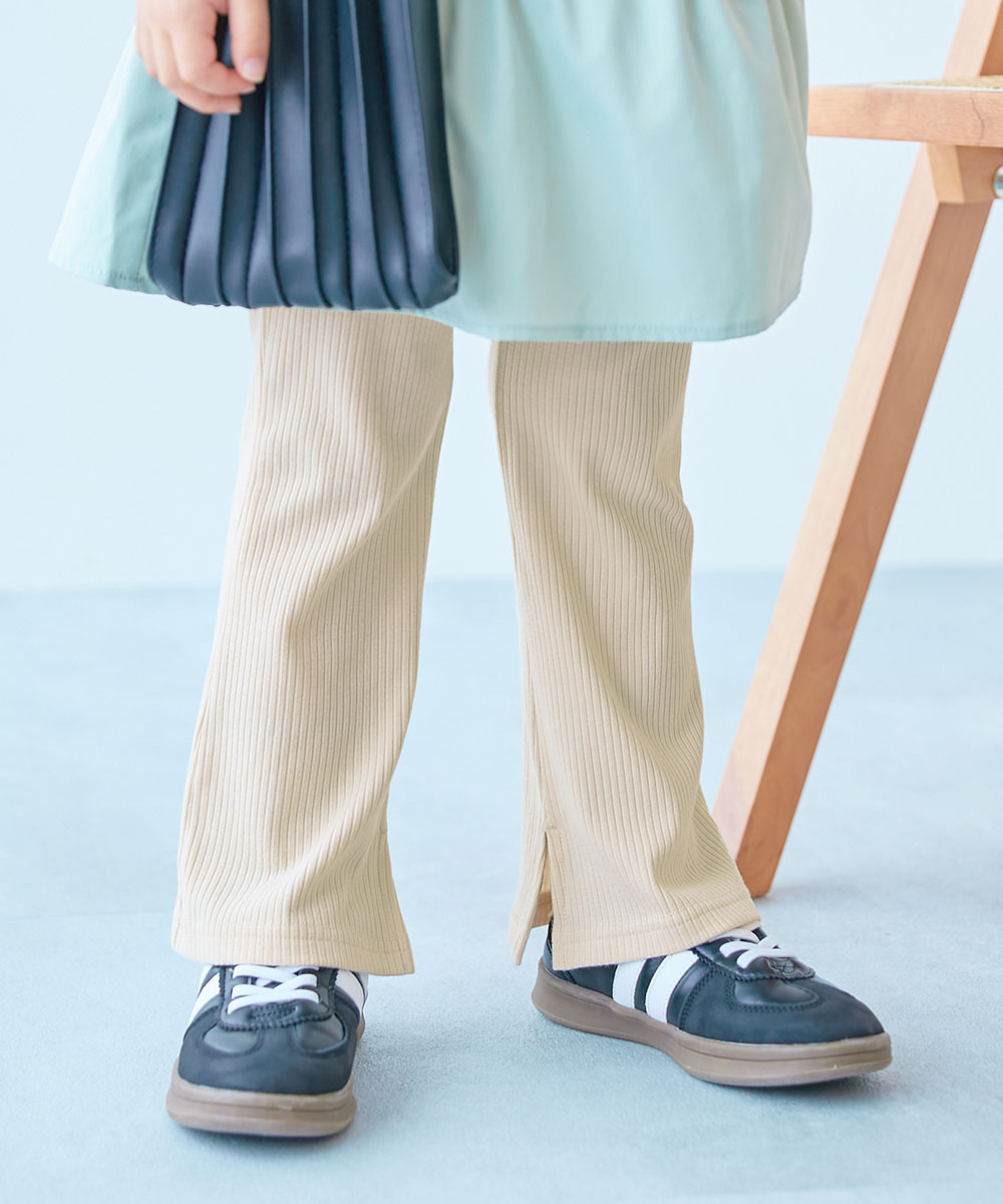 リブパンツ ロングパンツ 長ズボン ボトムス すらっと脚長 リブフレアパンツ キッズ 子供服 女の子  デビロック devirock | devirock | 01