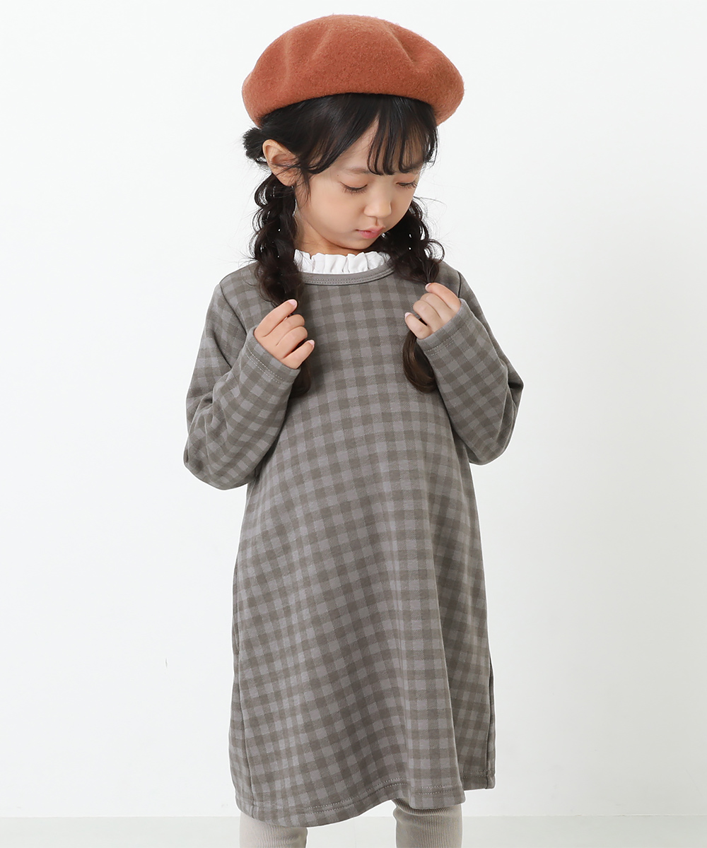 子供服 プリント裏シャギーワンピース キッズ ベビー 女の子 長袖ワンピース ワンピース 長袖 Devirock デビロック 超安い