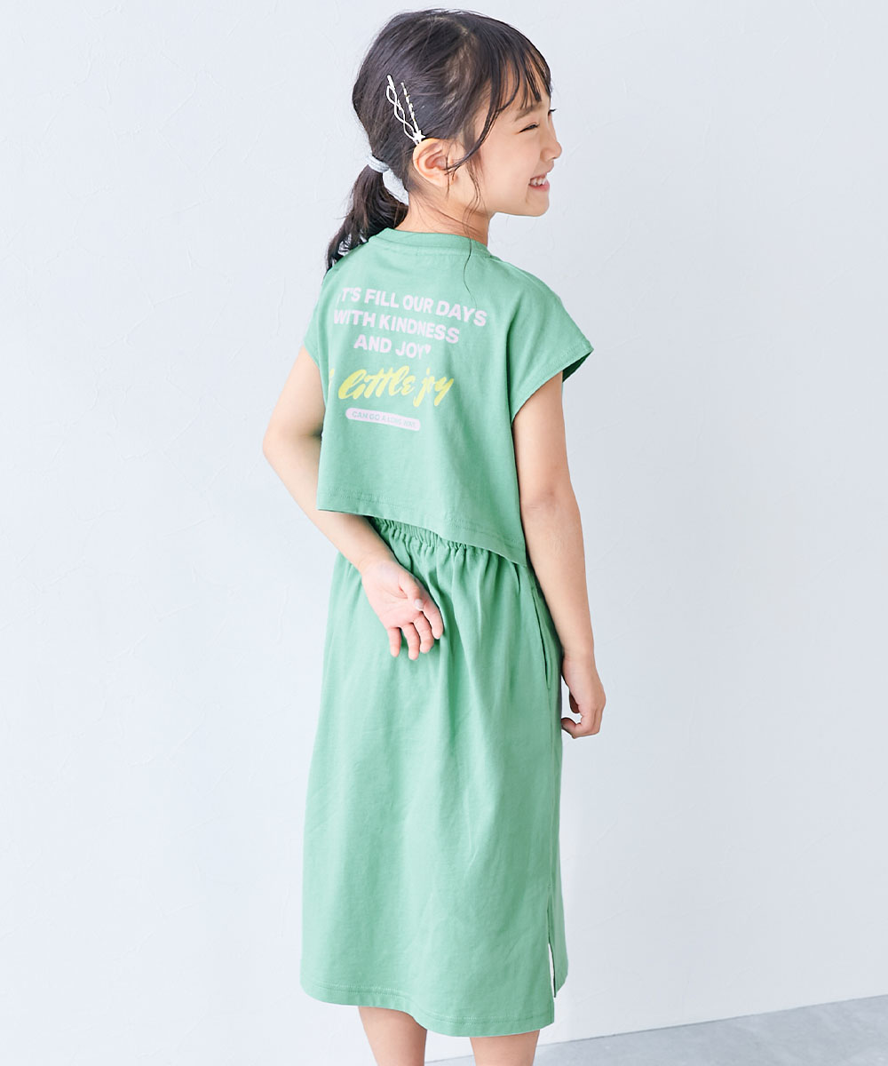 ベビーディオール　新品★半袖ワンピース　ミントグリーン　オーバーパンツ付　日本製 devirock（デビロック） ロゴ 半袖ワンピース ワンピース 後ろ姿も