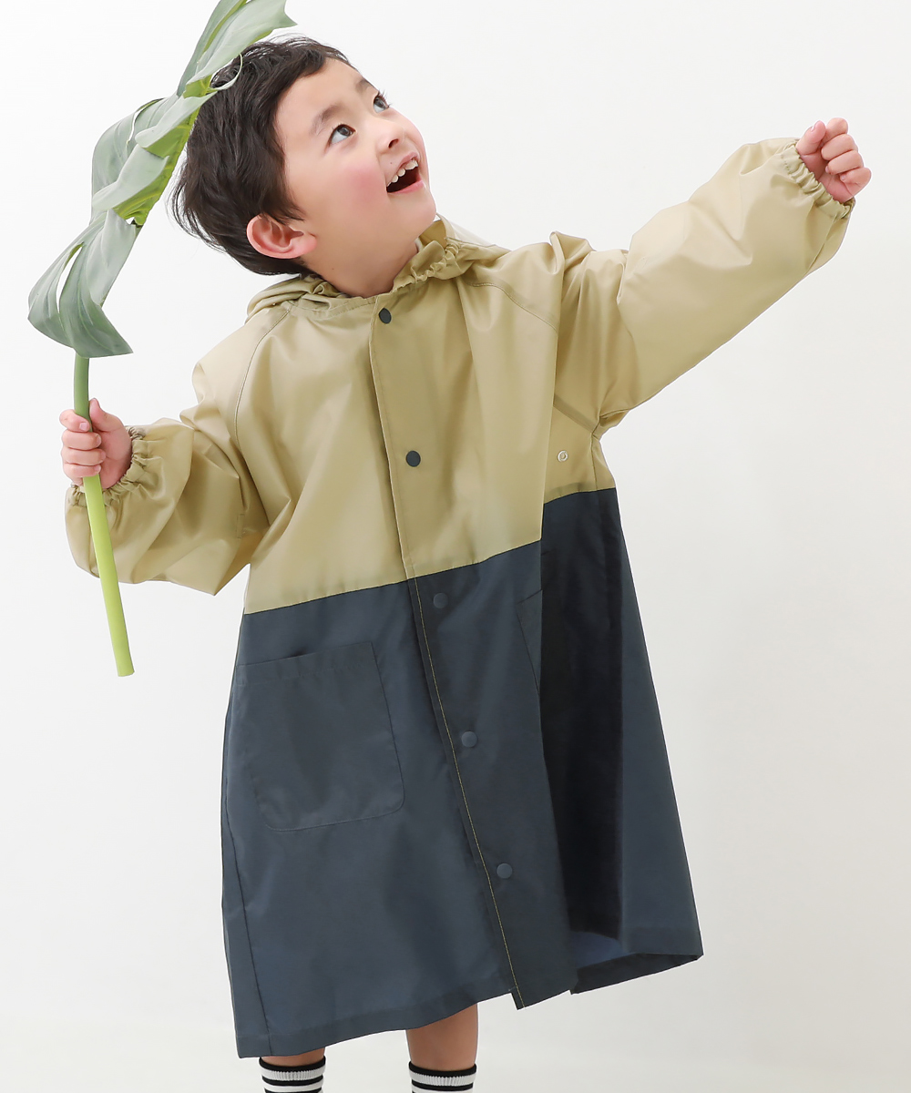 子供服 ランドセル対応 袖丈を調整できる バイカラーレインコート(リフレクター付き)キッズ ベビー 男の子 女の子 レインウェア デビロック devirock｜devirockstore