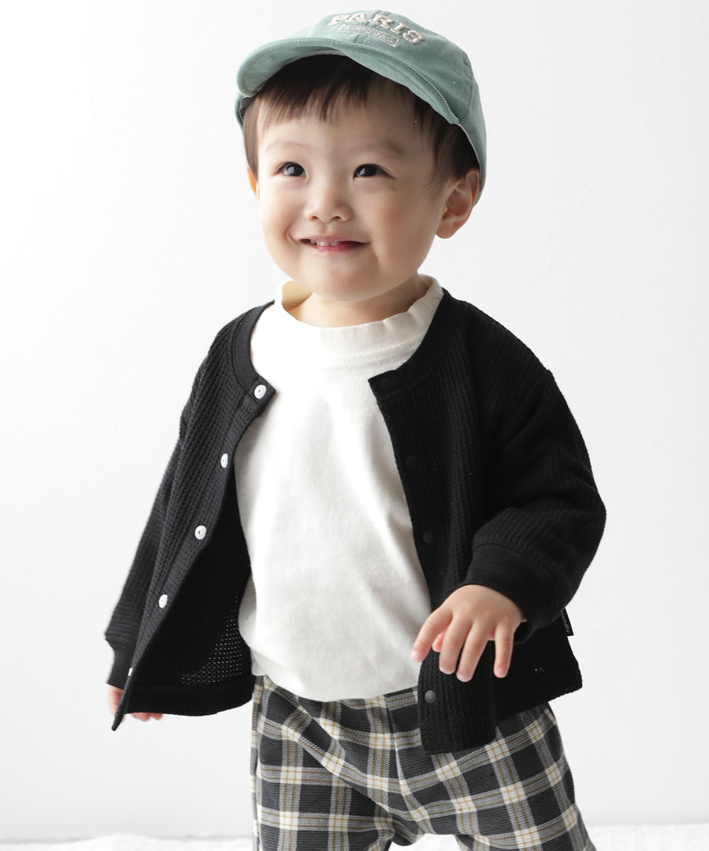 カーディガン トップス UVカット ベビー ワッフルカーディガン キッズ ベビー服 子供服 男の子 女の子  デビロック devirock 25SS_UV | devirock | 01