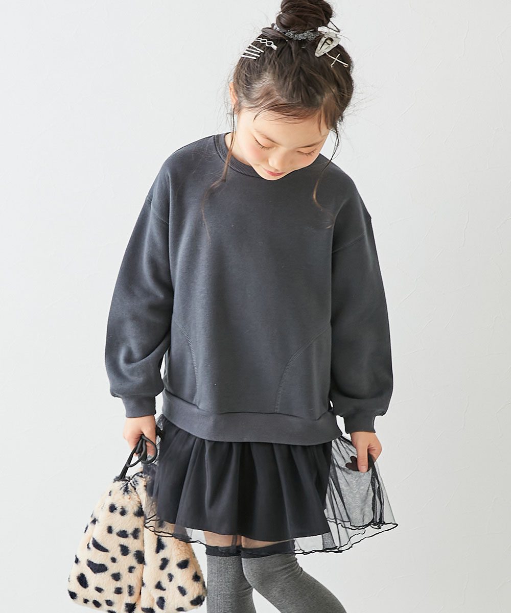 長袖ワンピース ワンピース ふんわり裾チュール 裏起毛 ワンピース キッズ ベビー服 子供服 女の子  デビロック devirock | devirock | 05