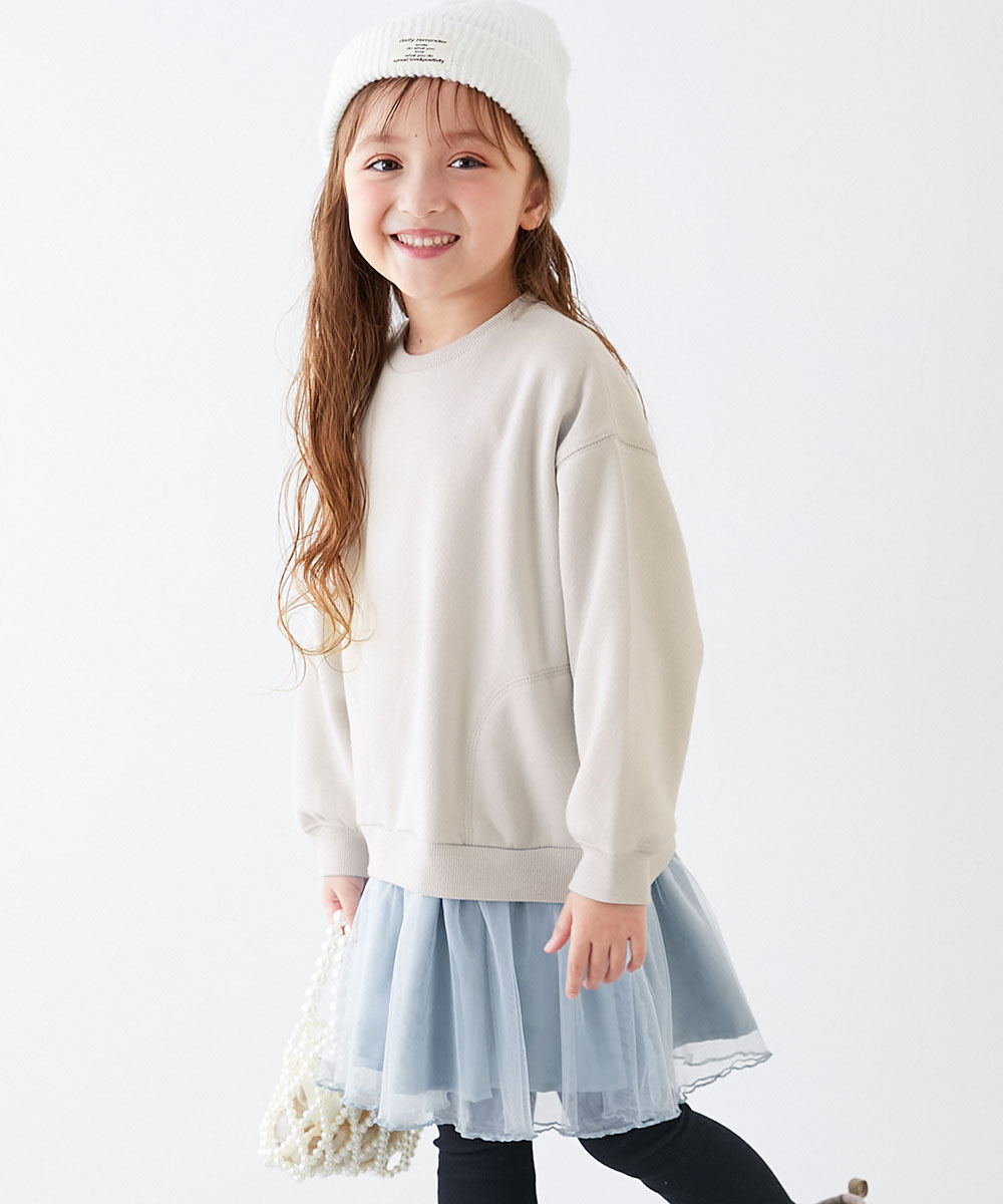 長袖ワンピース ワンピース ふんわり裾チュール 裏起毛 ワンピース キッズ ベビー服 子供服 女の子  デビロック devirock | devirock | 06
