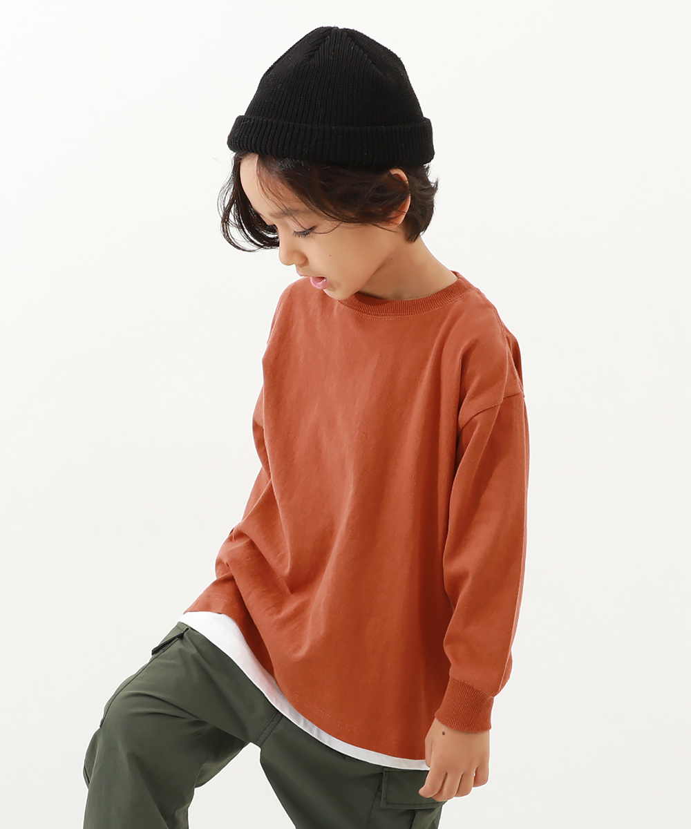 子供服 無地 ビッグシルエット 袖リブ 長袖Tシャツキッズ 男の子 女の子 トップス 長袖Tシャツ ...