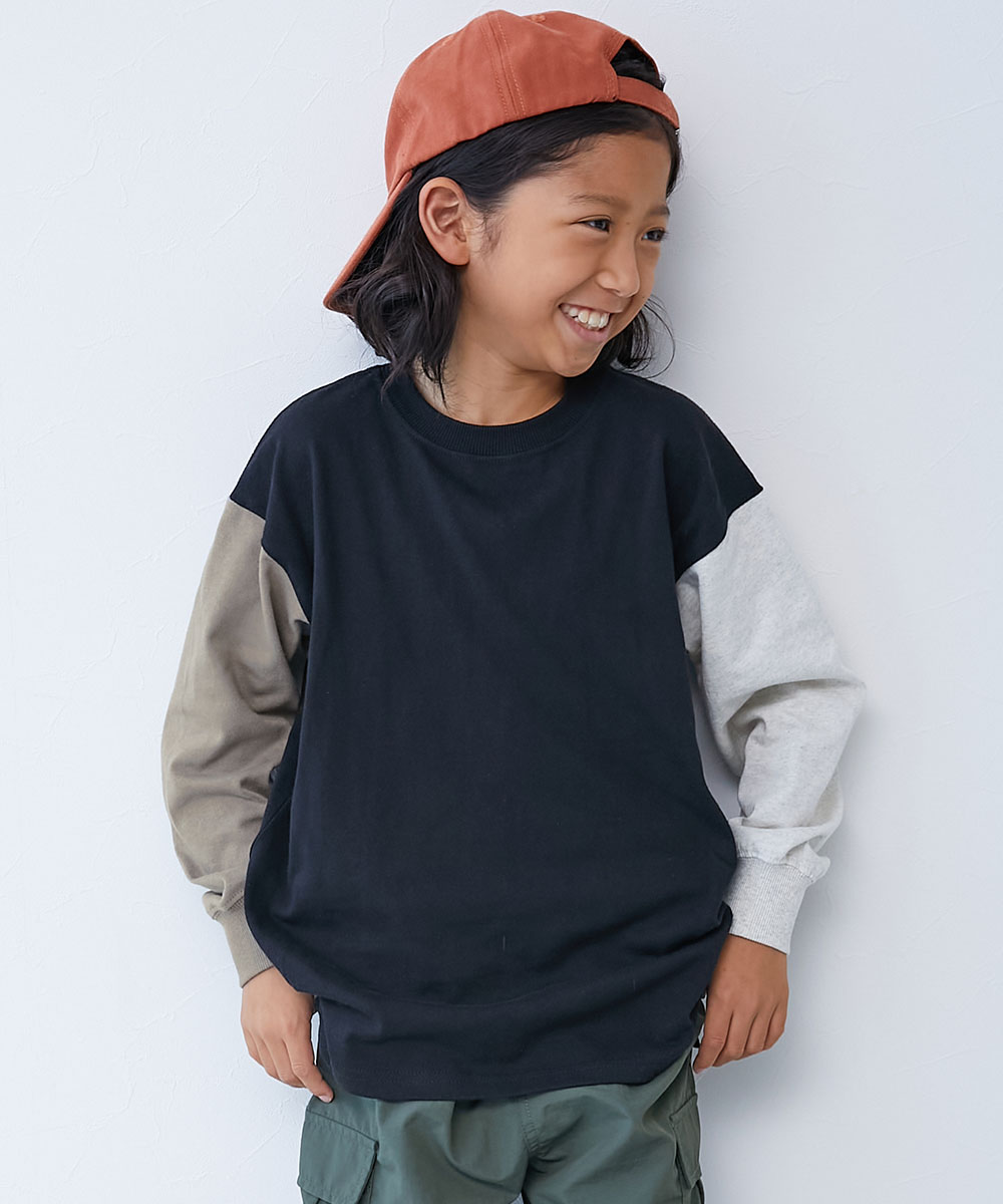 ロンT トップス 綿100% お洗濯してもよれにくい 無地 ビッグシルエット 袖リブ 長袖Tシャツ キッズ ベビー服 子供服 男の子 女の子  デビロック devirock | devirock | 24