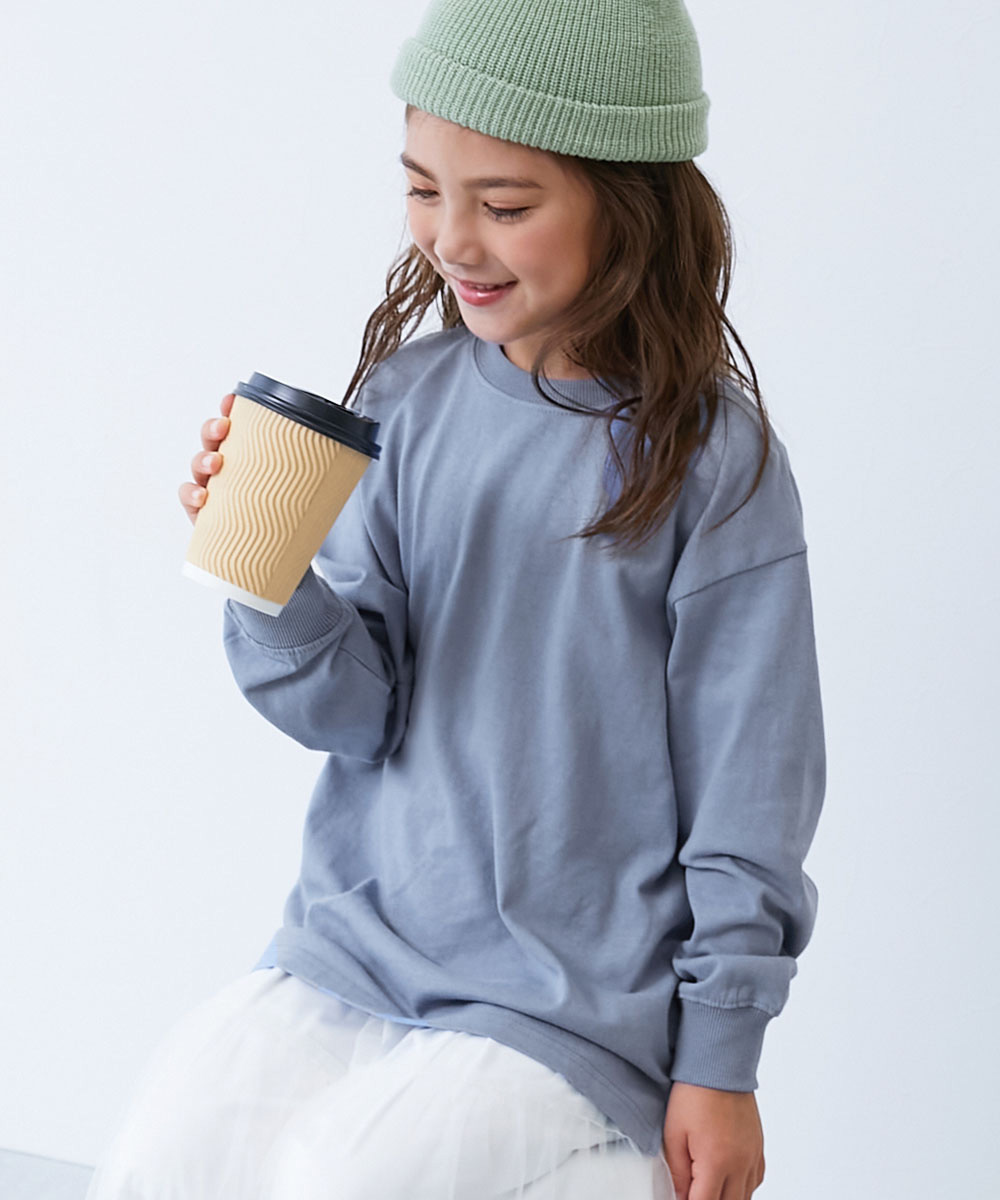 ロンT トップス 綿100% お洗濯してもよれにくい 無地 ビッグシルエット 袖リブ 長袖Tシャツ キッズ ベビー服 子供服 男の子 女の子  デビロック devirock | devirock | 09