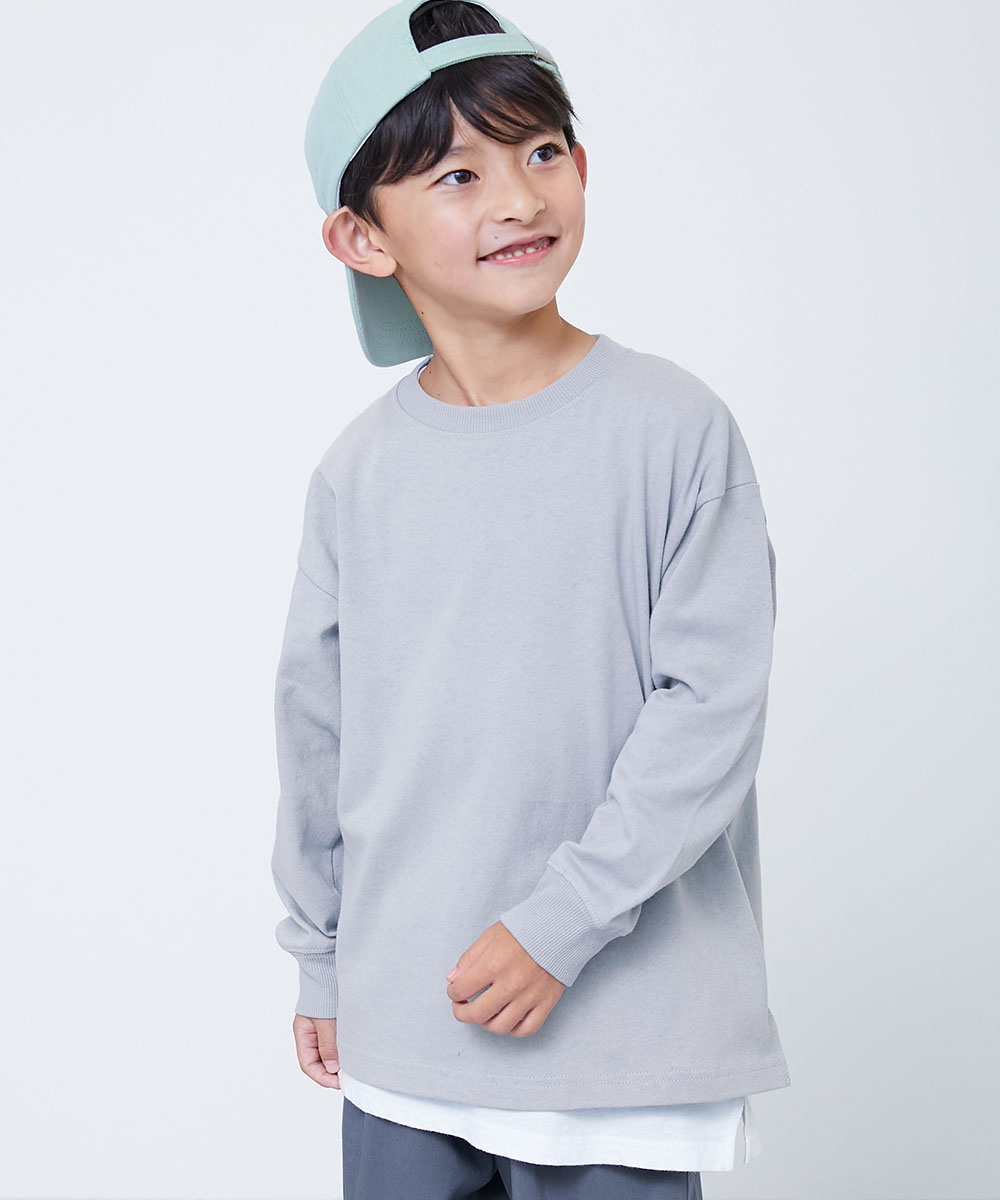 ロンT トップス 綿100% お洗濯してもよれにくい 無地 ビッグシルエット 袖リブ 長袖Tシャツ キッズ ベビー服 子供服 男の子 女の子  デビロック devirock | devirock | 07