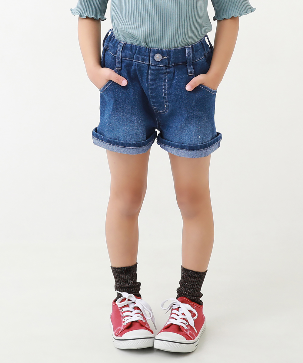 【アウトレットSALE/返品不可】子供服 楽デニム 折り返しデニムショートパンツ キッズ 女の子 ズボン パンツ ボトムス 楽デニム23SS devirock デビロック｜devirockstore｜02