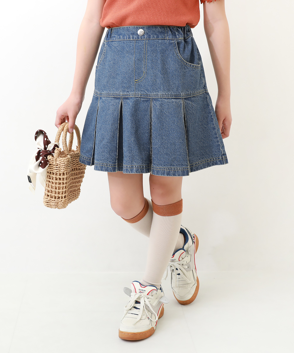 【アウトレットSALE/返品不可】子供服 デニムプリーツミニスカート(インナー付き) キッズ 女の子 スカート・スカッツ スカート レギンス devirock デビロック｜devirockstore｜02