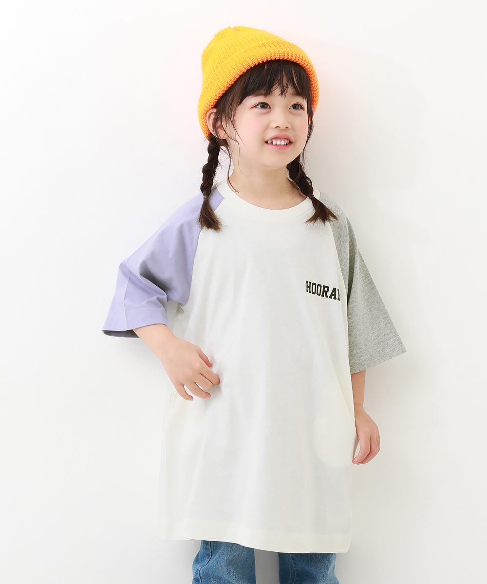 子供服 7分袖ラグランワンピース キッズ 女の子 長袖ワンピース