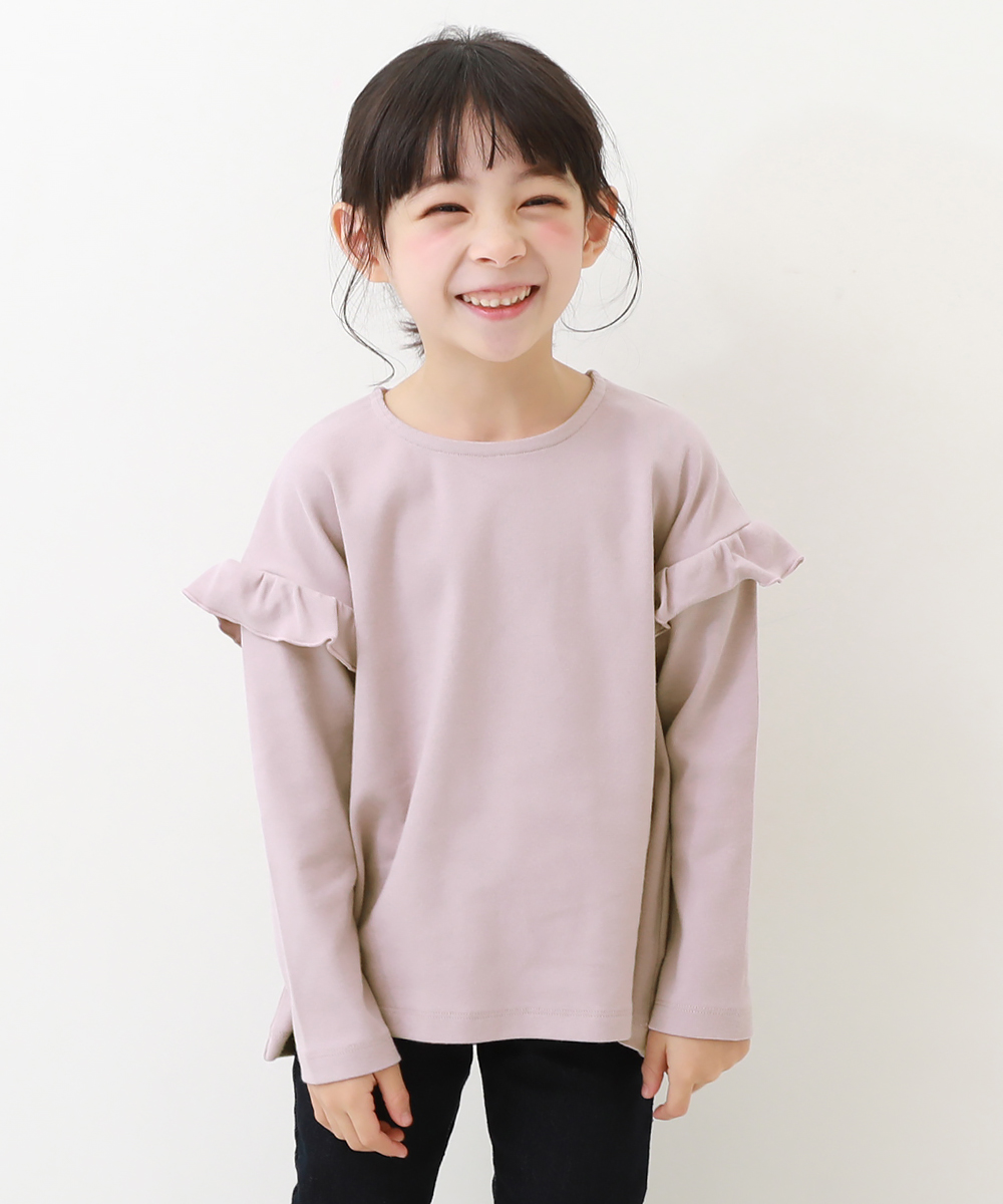 子供服 肩フリル 先染めボーダー ストレッチ 長袖Tシャツキッズ ベビー 女の子 トップス 長袖Tシャツ ロンT デビロック devirock