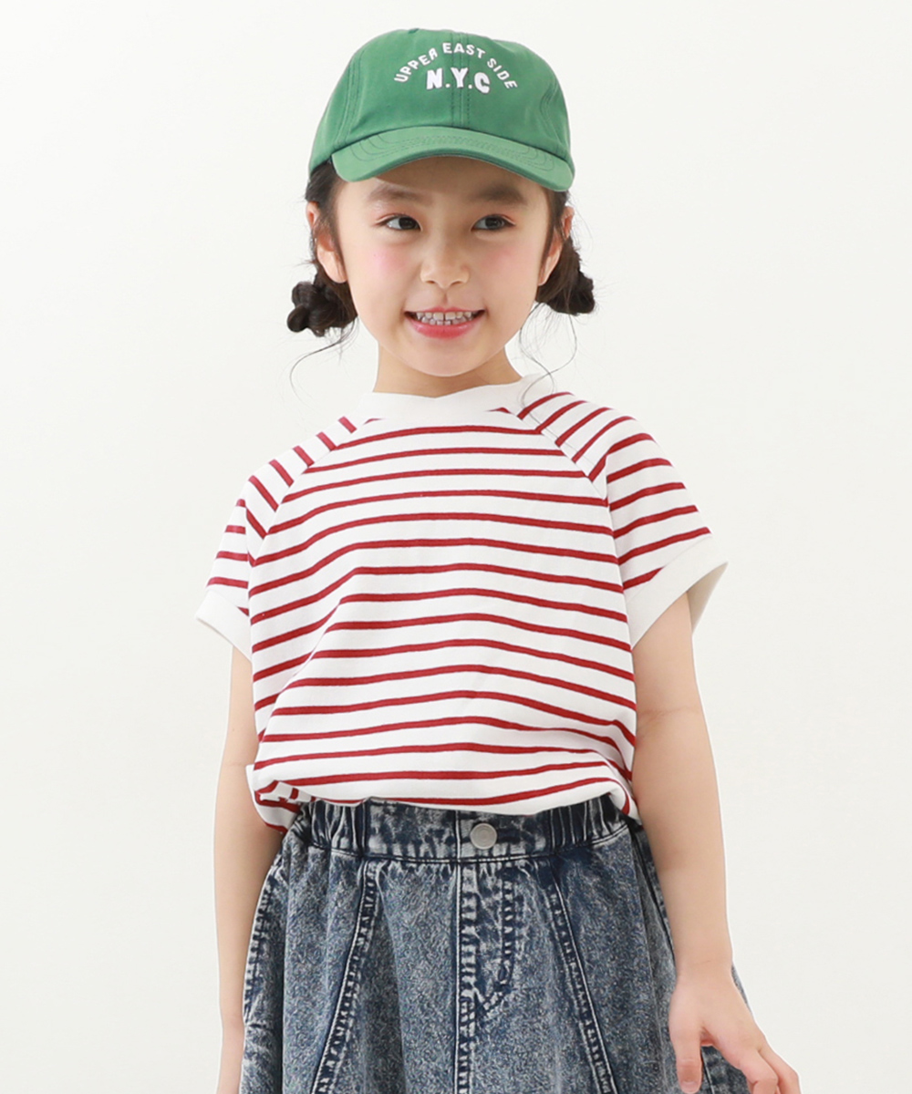 子供服 モックネック先染め ボーダー半袖Tシャツキッズ 女の子