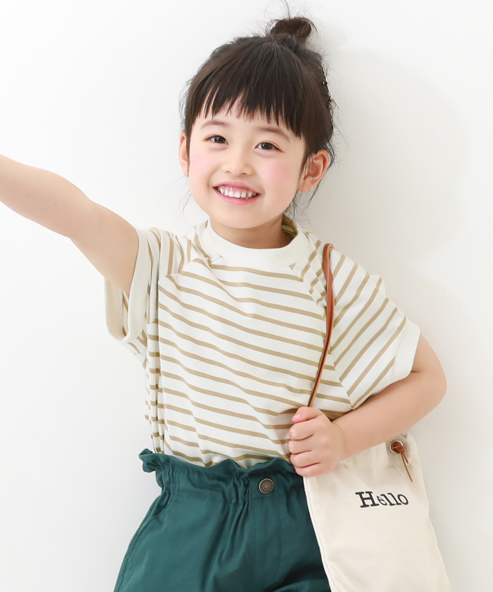 子供服 モックネック先染め ボーダー半袖Tシャツキッズ 女の子