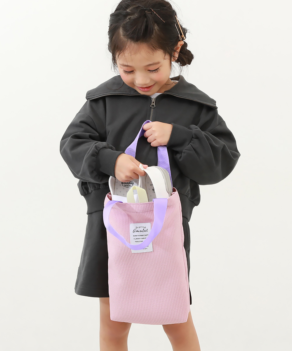 子供服 洗える ワッフル 配色持ち手付き シューズバッグキッズ 女の子 バッグ シューズバッグ デビロック devirock｜devirockstore｜02