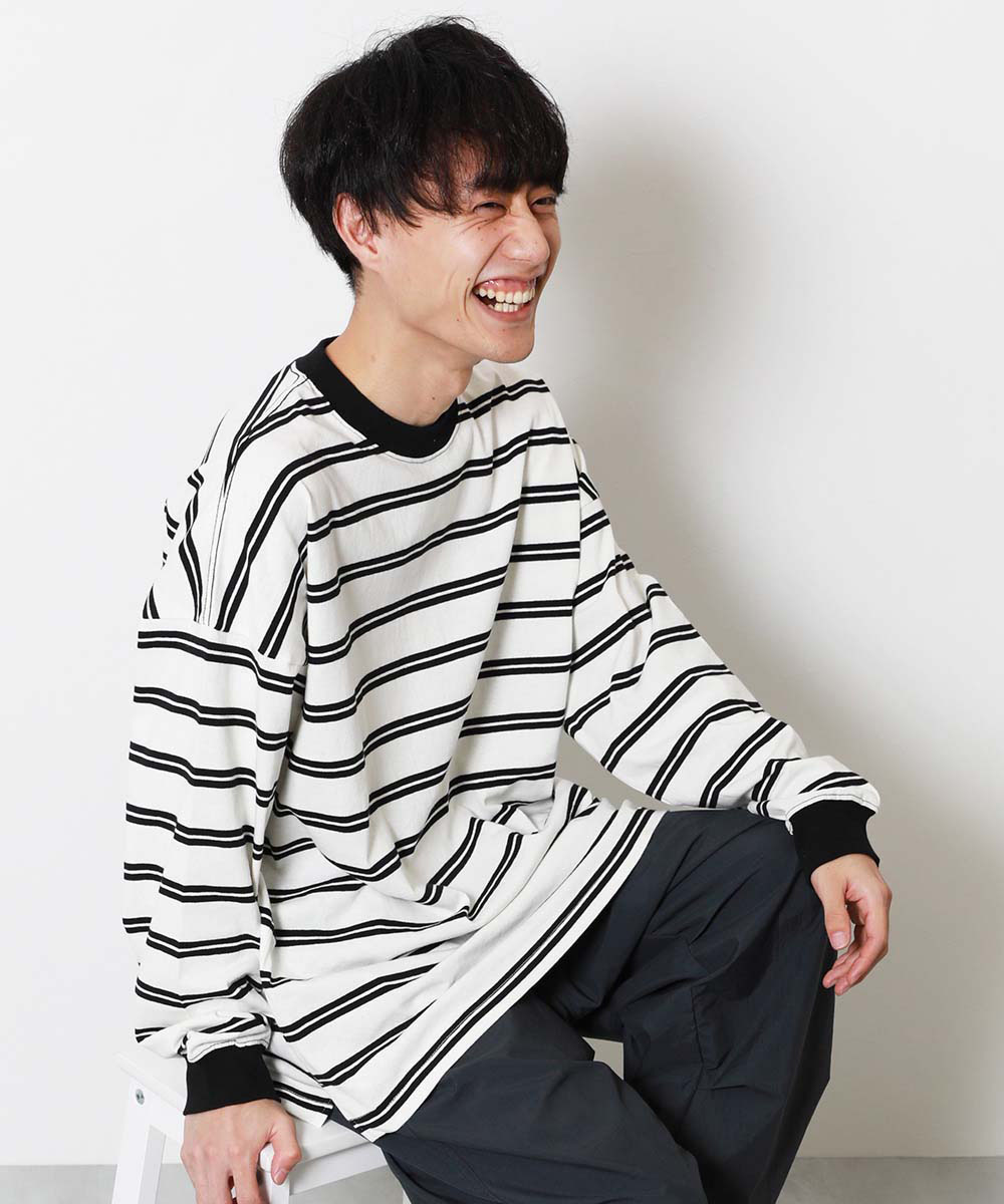 ロンT トップス 綿100% お洗濯してもよれにくい ビッグシルエット 袖リブ 大人 ボーダー 長袖Tシャツ キッズ 子供服 男の子 女の子  デビロック devirock | devirock | 10