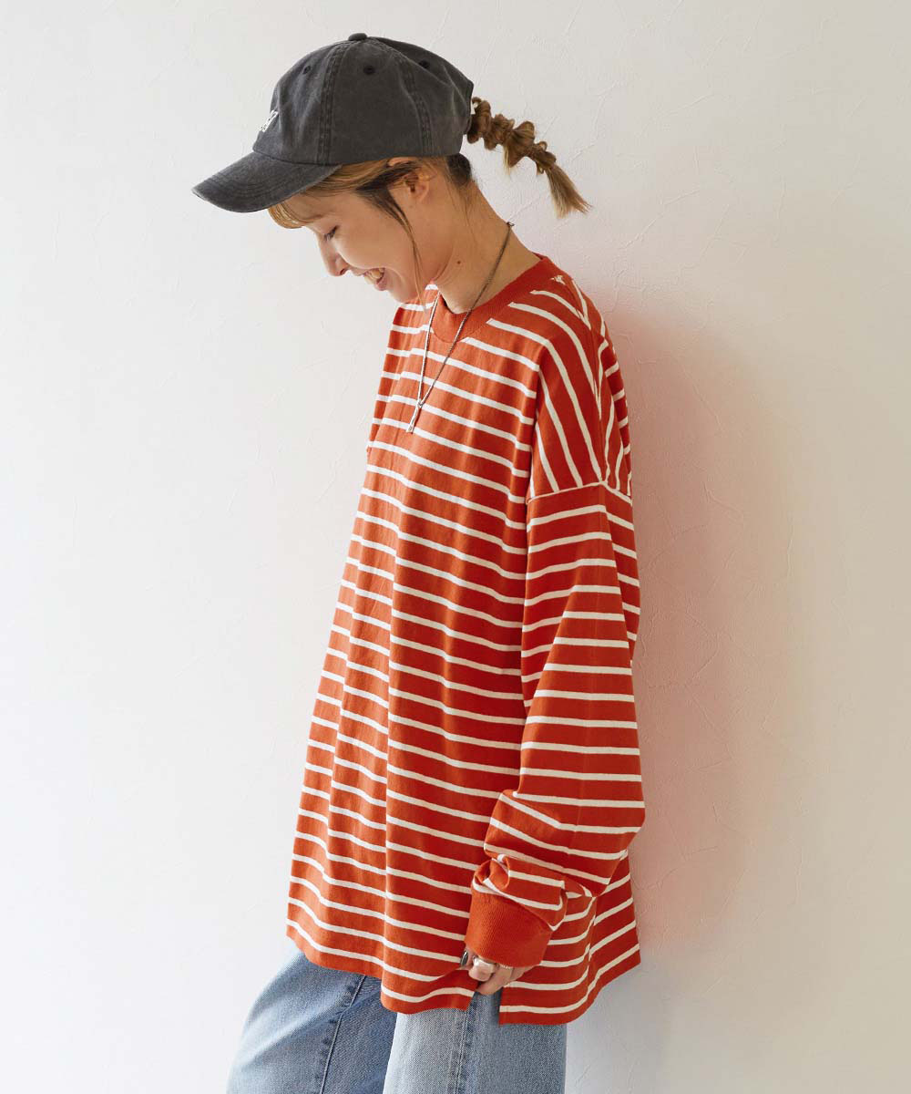 ロンT トップス 綿100% お洗濯してもよれにくい ビッグシルエット 袖リブ 大人 ボーダー 長袖Tシャツ キッズ 子供服 男の子 女の子  デビロック devirock | devirock | 11