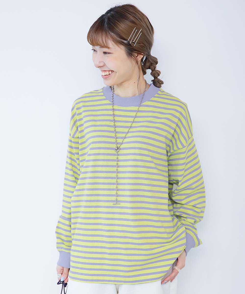 ロンT トップス 綿100% お洗濯してもよれにくい ビッグシルエット 袖リブ 大人 ボーダー 長袖Tシャツ キッズ 子供服 男の子 女の子  デビロック devirock | devirock | 19
