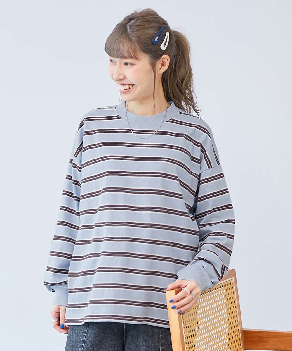 リンクコーデ 親子コーデ おそろい  耐久 親子リンク 綿100% お洗濯してもよれにくい ビッグシルエット 袖リブ 大人 ボーダー 長袖Tシャツ デビロック devirock | devirock | 16