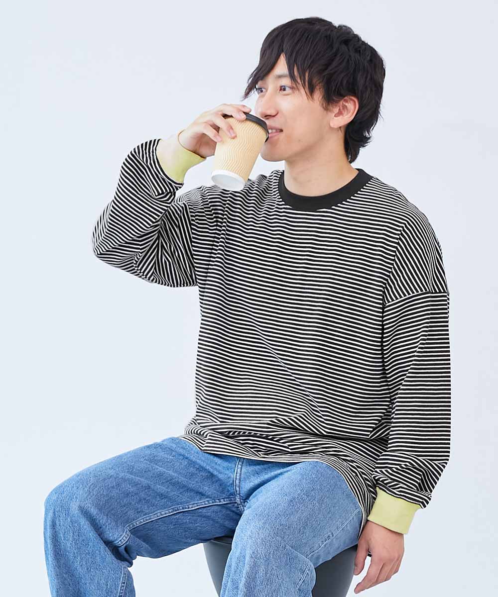 リンクコーデ 親子コーデ おそろい  耐久 親子リンク 綿100% お洗濯してもよれにくい ビッグシルエット 袖リブ 大人 ボーダー 長袖Tシャツ デビロック devirock | devirock | 18