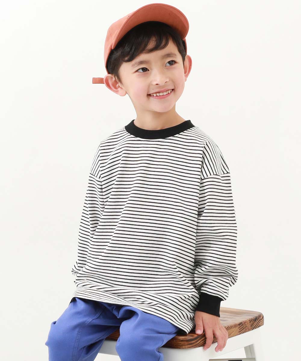 子供服 ボーダー ビッグシルエット 袖リブ 長袖Tシャツキッズ ベビー 男の子 女の子 トップス 長袖Tシャツ ロンT デビロック devirock｜devirockstore｜03