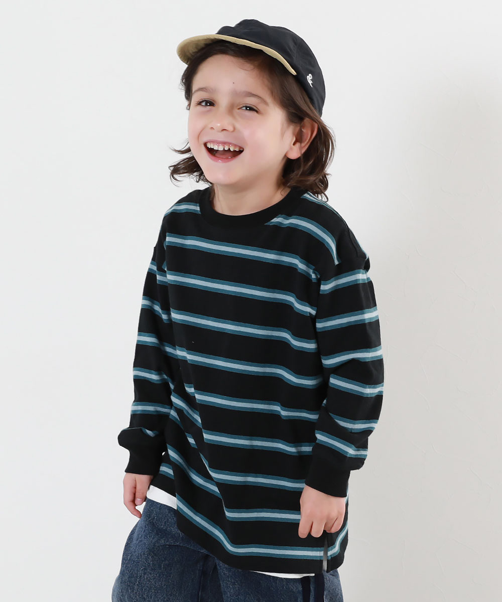 ロンT トップス 綿100% お洗濯してもよれにくい ビッグシルエット 袖リブ ボーダー 長袖Tシャツ キッズ ベビー服 子供服 男の子 女の子  デビロック devirock | devirock | 04